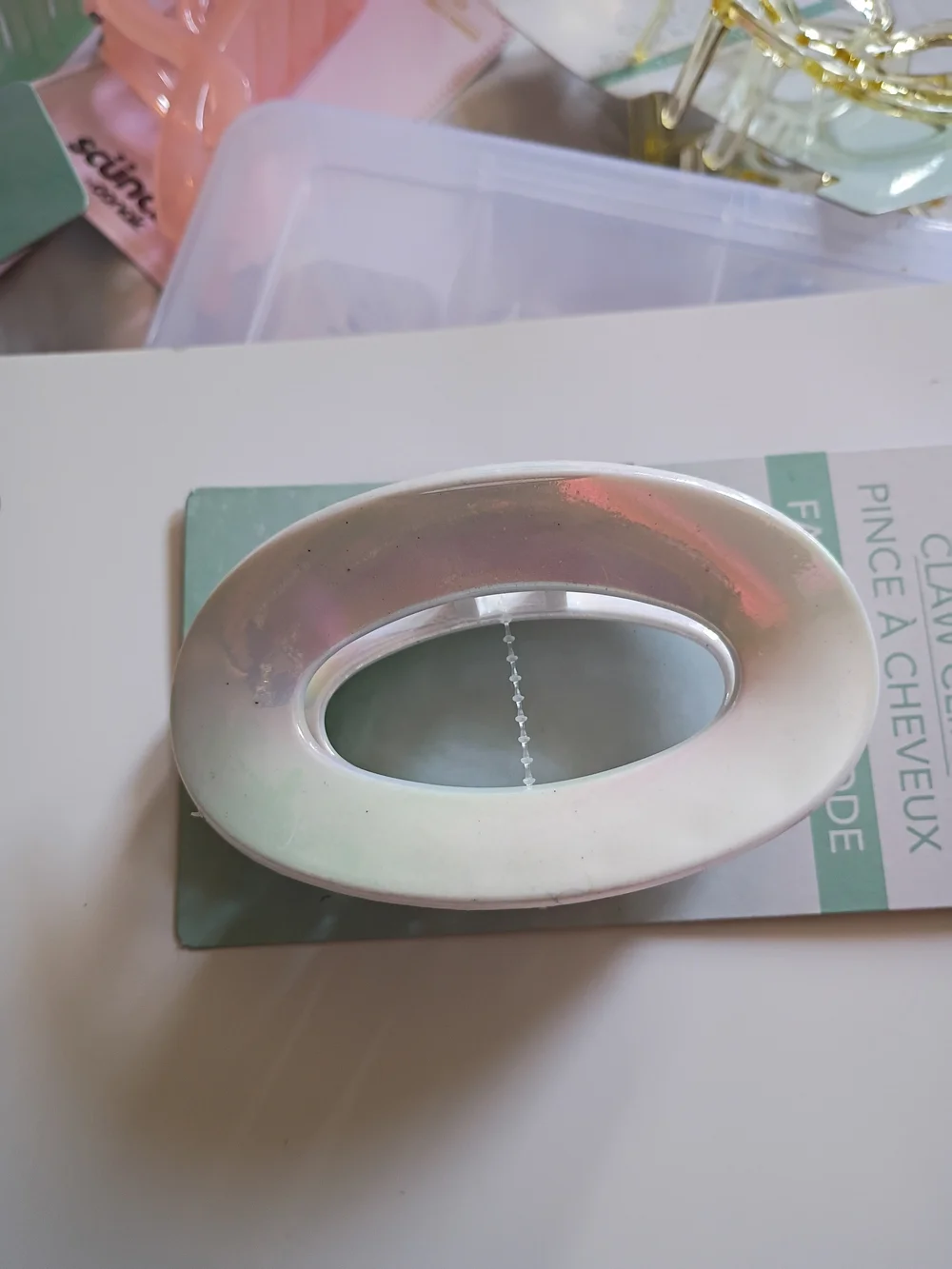 Iridescent Oval Hair Claw Clip - White